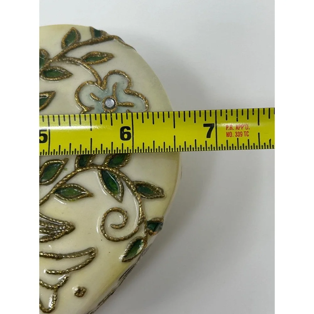 Roman Inc Heart Musical Jewelry Box Doves Floral Ceramic Cloisonné Vintage Works